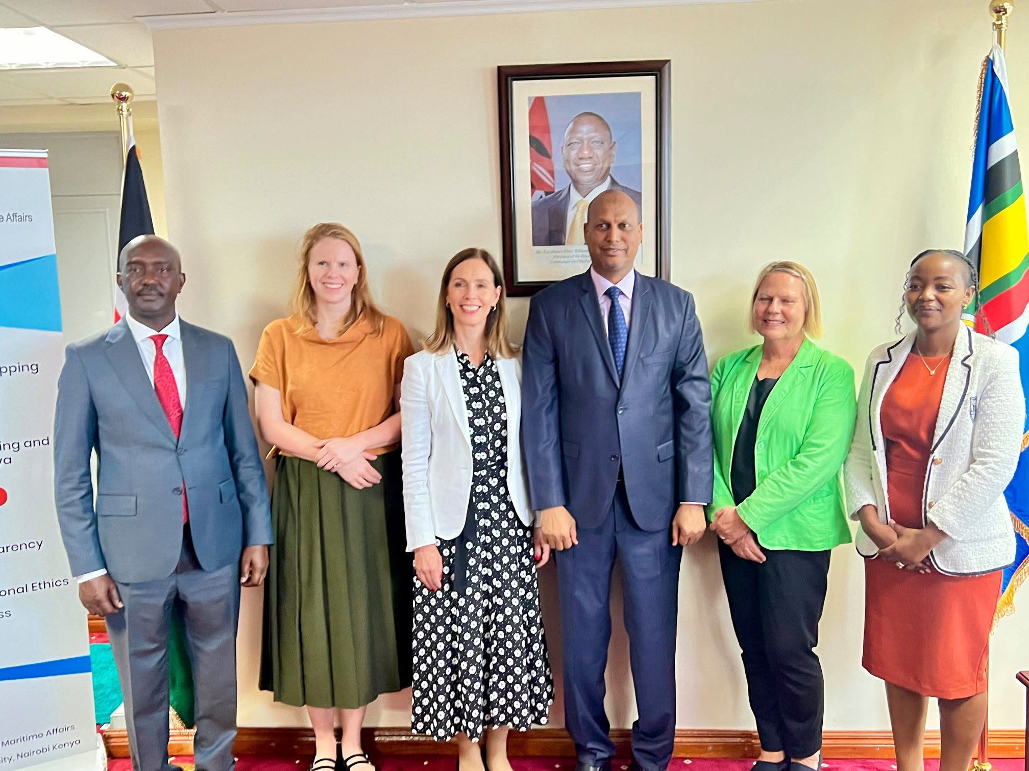 Norwegian Ambassador to Kenya, H.E. Siv Cathrine Moe, accompanied by Marta Gjørtz, Counsellor for Regional Commercial Affairs, and Nina Hal Schjelderup, Counsellor for Blue Economy and Commercial Affairs posing for a photo with the Principal Secretary 