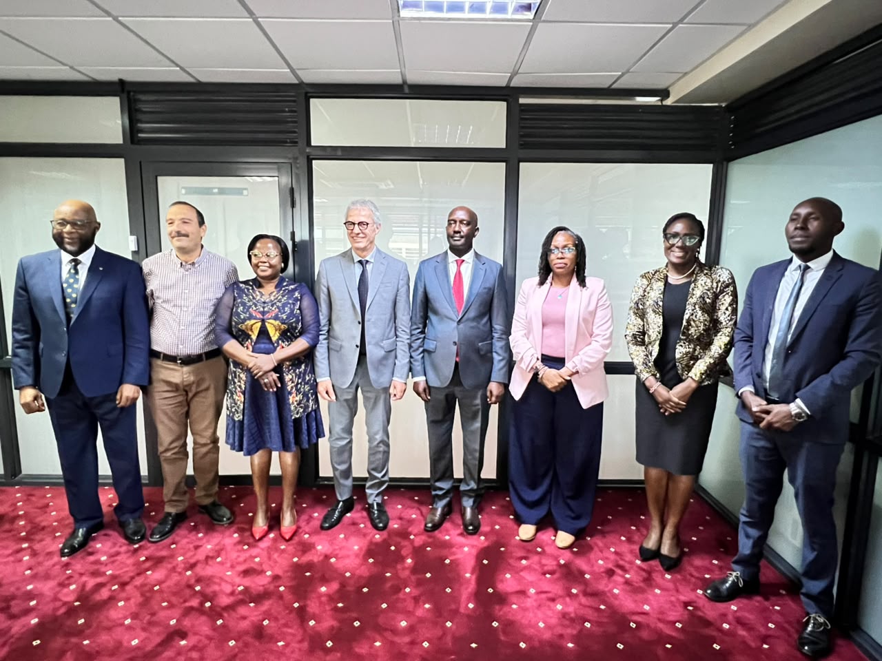 The delegation undertaking the Regional Policy on Port Security and Safety of Navigation in the Eastern Africa-Southern Africa-Indian Ocean (EA-SA-IO) posing for a photo with the State Department for Shipping and Maritime Affairs technical team.