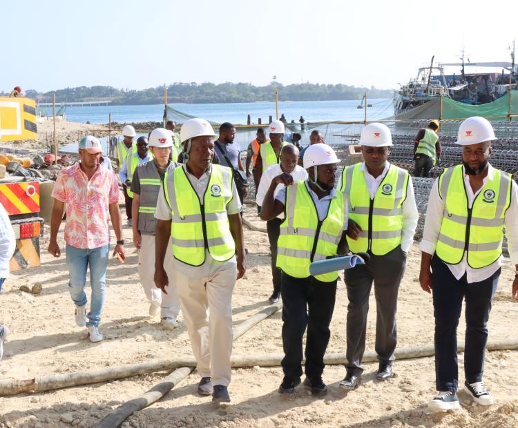 Cabinet Secretary for Mining and Blue Economy, Ali Hassan Joho on the far left during an inspection tour at the Maritime Survival Training and Certification Centre at Bandari Maritime Academy Mombasa.