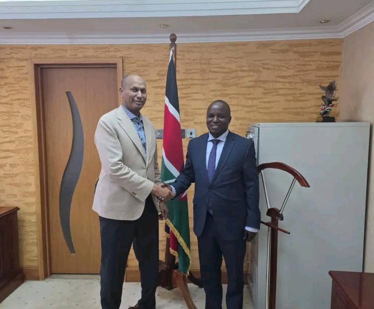 PS Aden Millah together with the Chief of Staff, Dr. Christopher Wanjau, at the Office of the Deputy President after a consultative meeting.