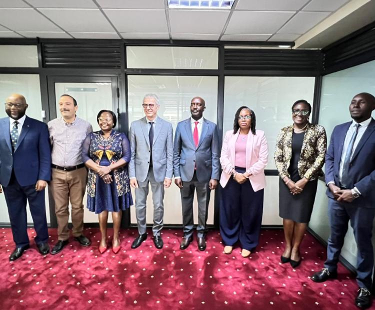 The delegation undertaking the Regional Policy on Port Security and Safety of Navigation in the Eastern Africa-Southern Africa-Indian Ocean (EA-SA-IO) posing for a photo with the State Department for Shipping and Maritime Affairs technical team.