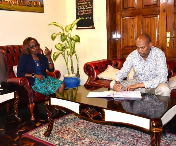 On the left, Her Excellency Ambassador Catherine Karemu, Kenya’s High Commissioner to the United Republic of Tanzania and on the right, Shipping and Maritime PS Mr. Aden A. Millah