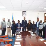 The Principal Secretary for the State Department for Shipping and Maritime Affairs, Mr. Aden Millah, poses for a group photo with staff from the Procurement Department.